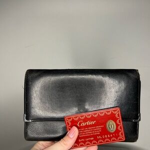 CARTIER bifold long wallet leather black/burgundy unisex